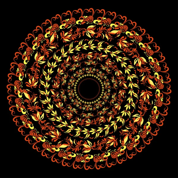 Hohloma традиционный круглый красный узор на черном. векторная иллюстрация — стоковый вектор