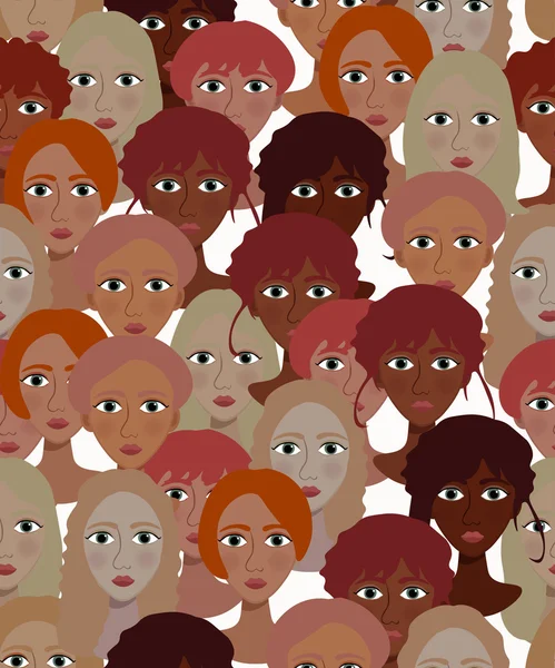 Rostros de mujeres, niñas oscurecidas. ilustración vectorial sin fisuras — Vector de stock