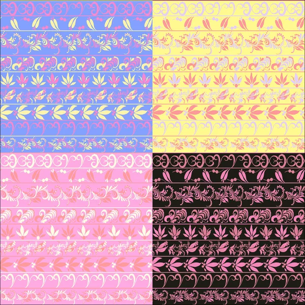 Set hohloma patrón sin costura amarillo, ilustración vectorial púrpura — Vector de stock