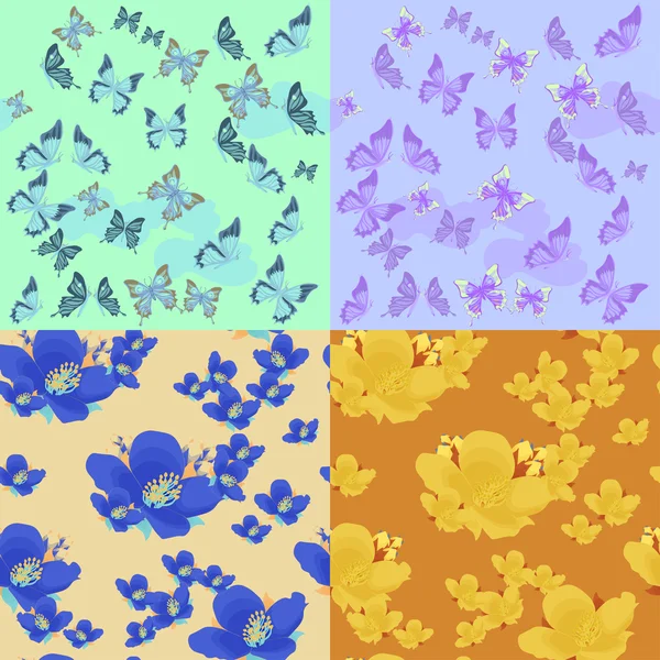 Set di fiori di gelsomino, farfalle colore senza soluzione di continuità vettoriale illust — Vettoriale Stock