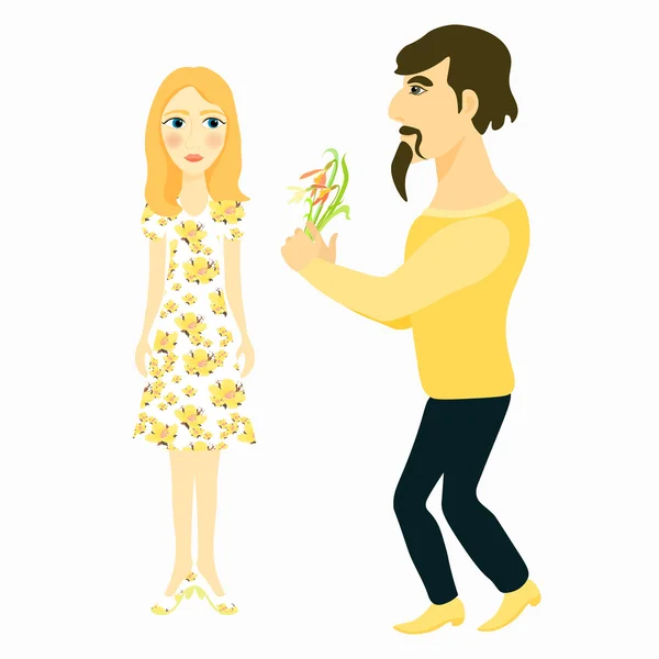 Couple homme donne des fleurs et fille. illustration vectorielle — Image vectorielle