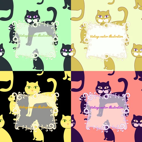 Бесшовный набор кошек для векторной иллюстрации поздравительных открыток — стоковый вектор