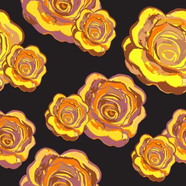 siyah arka plan üzerine gül seamless modeli. suluboya vektör Il