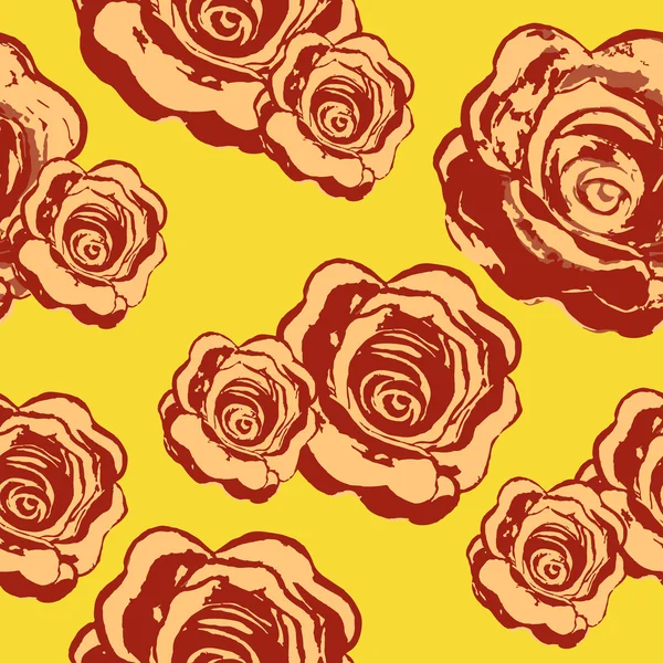 Roses motif sans couture sur un fond jaune. vecteur aquarelle — Image vectorielle