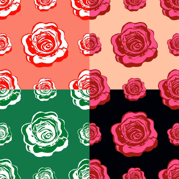 Conjunto de patrón sin costuras de rosas rosadas. ilustración vectorial — Archivo Imágenes Vectoriales