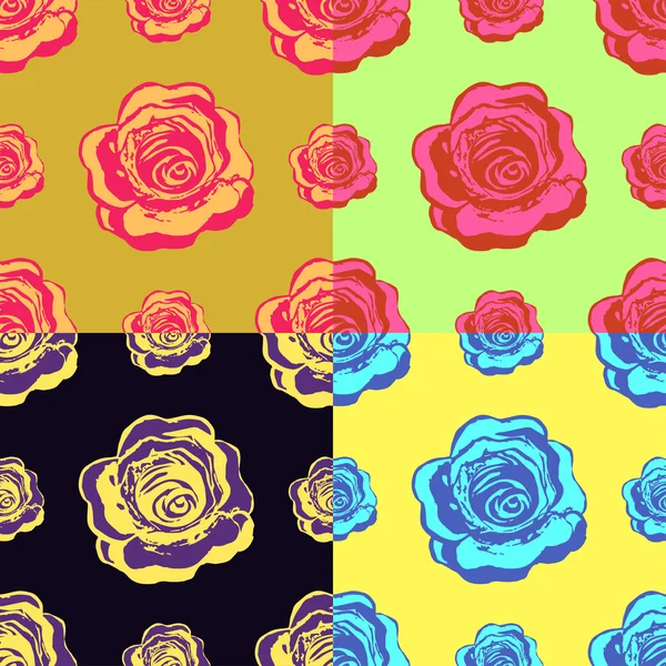 Reihe von nahtlosen Muster verschiedenen Rosen. Vektorillustration — Stockvektor