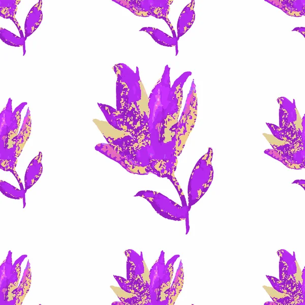Nahtlose lila Blütenmuster auf einer weißen Fantasie. Vektorkrank — Stockvektor