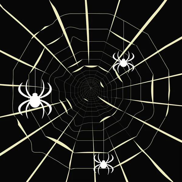 Arañas en un patrón de tela sobre un fondo negro. vector illustrat — Archivo Imágenes Vectoriales