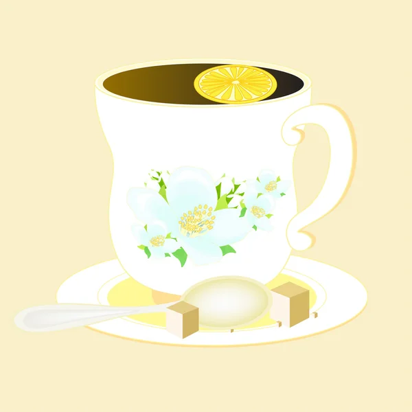 Tasse Tee und Jasmin. Vektorillustration — Stockvektor