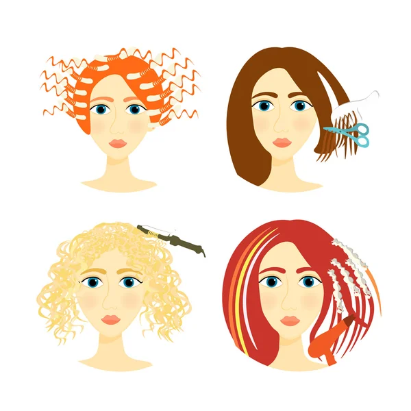 Conjunto de chicas para el salón de belleza y una peluquería. vector illustra — Vector de stock