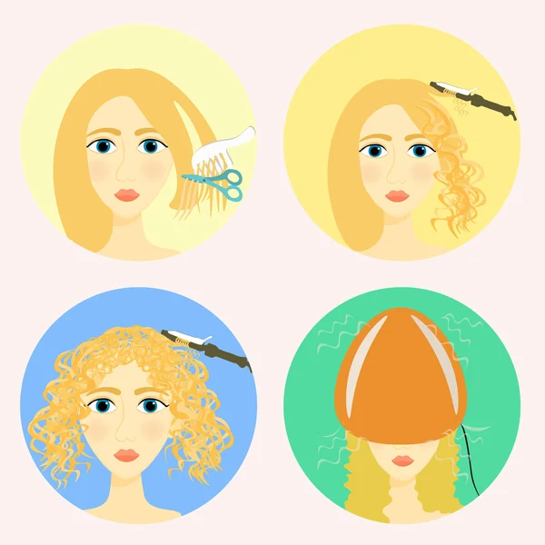 Conjunto de iconos para las niñas salón de belleza y una peluquería. vector il — Vector de stock