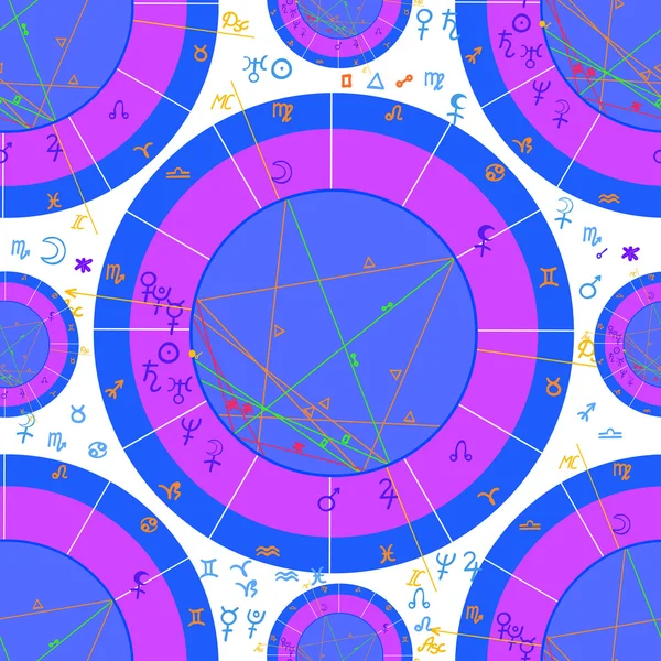 Seamless pattern blue of astrological natal chart. vector illust — Stock Vector