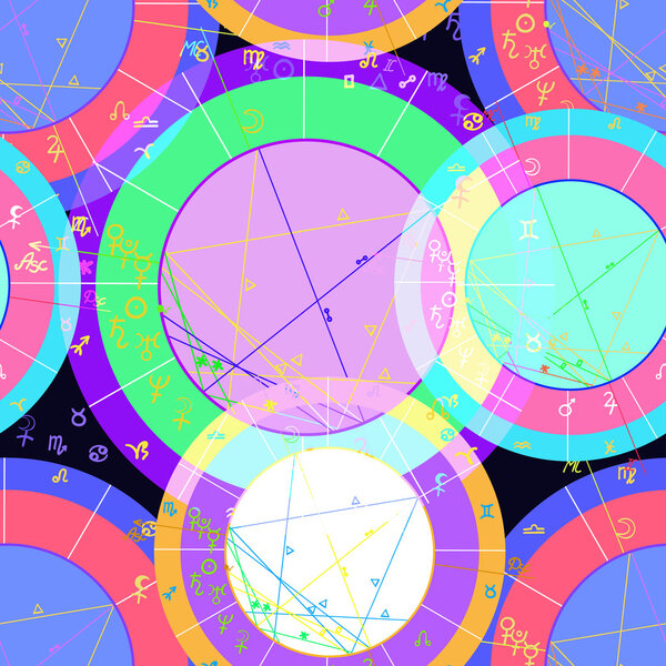 бесшовный узор фиолетового цвета натальных астрологических карт. v

