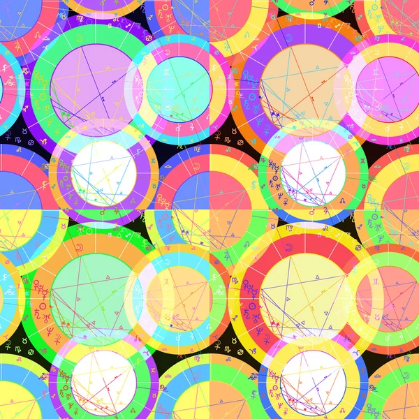 Uppsättning av sömlösa mönster av natal astrologi diagram. Vector illust — Stock vektor