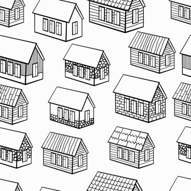 ahşap evler ve tuğla, taş grafik vect seamless modeli
