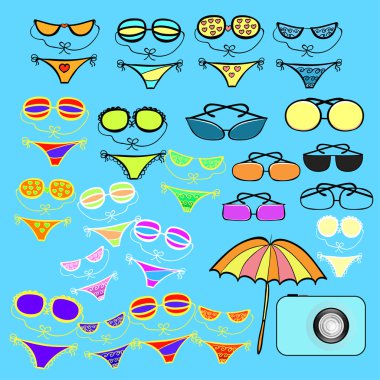 plaj ürünler ile set mayo. vektör çizim