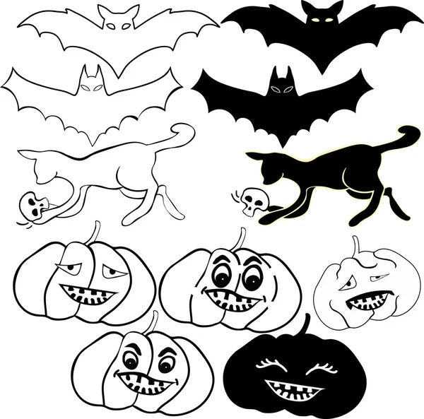 Set met Happy Halloween: pompoen, kat, schedel de vleermuis. vector il — Stockvector