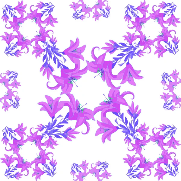 Nahtloses Muster - ein Quadrat mit einer lila Lilie. Vektorillustration — Stockvektor