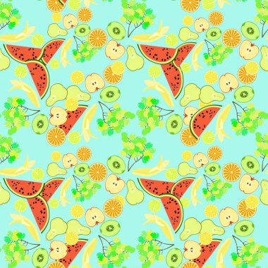 Dikişsiz desen meyve karpuz, portakal, kivi, üzüm, yasak