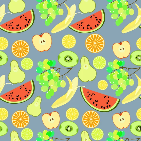 Motif sans couture la pastèque de fruits, orange, kiwi, pomme, bana — Image vectorielle