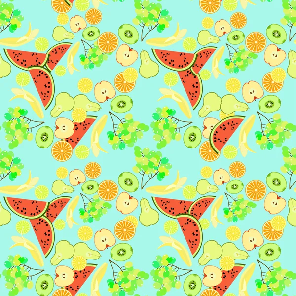 Seamless pattern the fruit watermelon, orange, kiwi, grapes, ban — Stock Vector