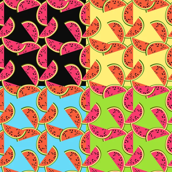 Set of seamless pattern with a piece of watermelon color. vector — Stock Vector