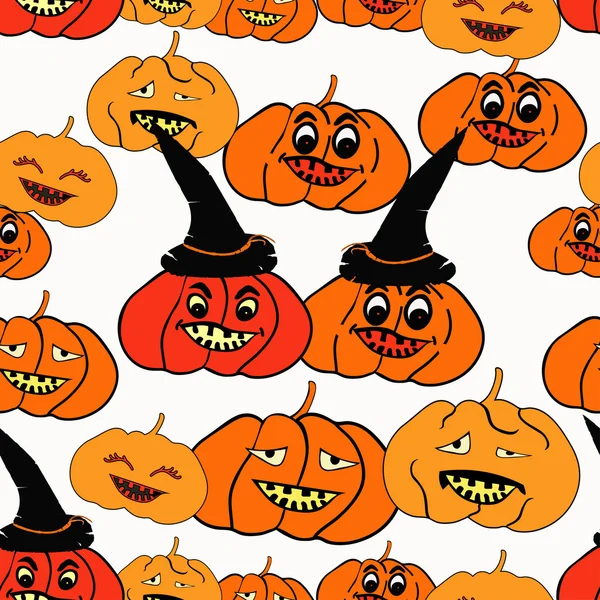 Sömlös mönster för Halloween häxa hatt, pumpa fruktansvärda. Non — Stock vektor