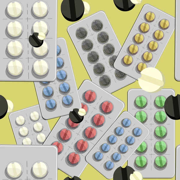 Wzór z medycznych tabletek w opakowaniu na żółty bac — Wektor stockowy