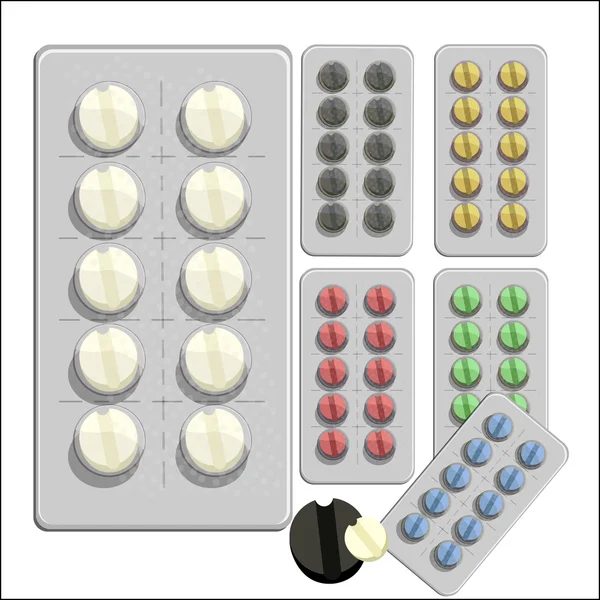 Set medizinischer Tabletten in der Verpackung. Vektorillustration — Stockvektor