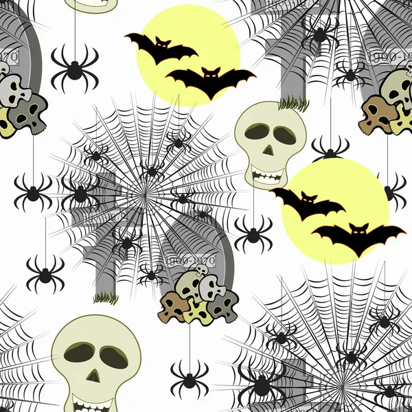 Wzór dla halloween bat, Księżyc, Pająk, grób. Vector — Wektor stockowy