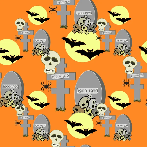 Wzór dla halloween bat, czaszki, Pająk, o cmentarz — Wektor stockowy