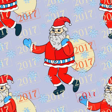 Noel Baba hediye purp üzerinde bir torba ile gülümseyen seamless modeli