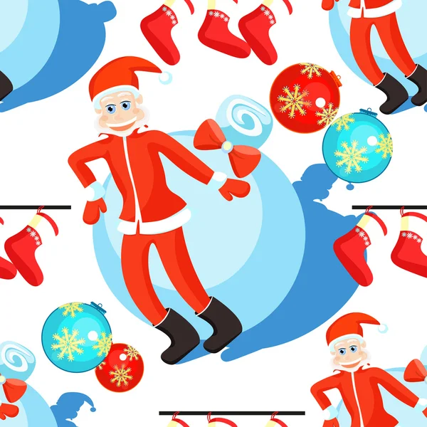 Patrón sin costuras bolas de Navidad y Santa Claus en una espalda blanca — Vector de stock