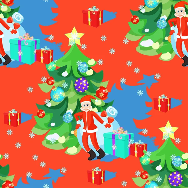 Patrón sin costuras de Santa Claus y árbol de Navidad en Año Nuevo — Vector de stock