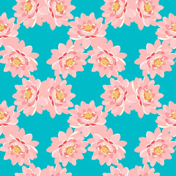 Nahtloses Muster der Lotusblume rosa auf blauem Hintergrund. vec — Stockvektor