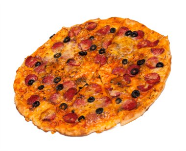 Beyaz bir arka plan üzerinde izole bir biberli pizza genel gider fotoğraf