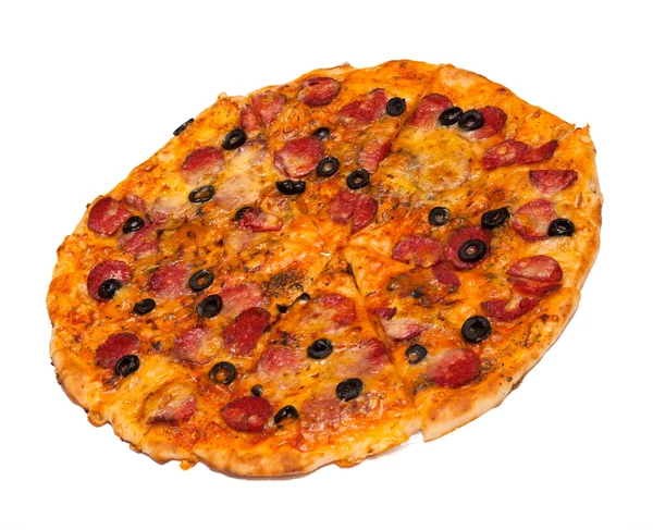 Beyaz bir arka plan üzerinde izole bir biberli pizza genel gider fotoğraf