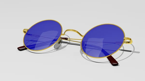 Gold sunglasses with blue lenses isolated on a white background — Stock Photo, Image