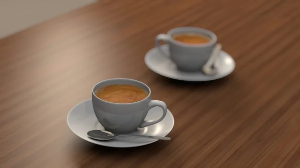 Duas xícaras de café em fundo de madeira — Fotografia de Stock