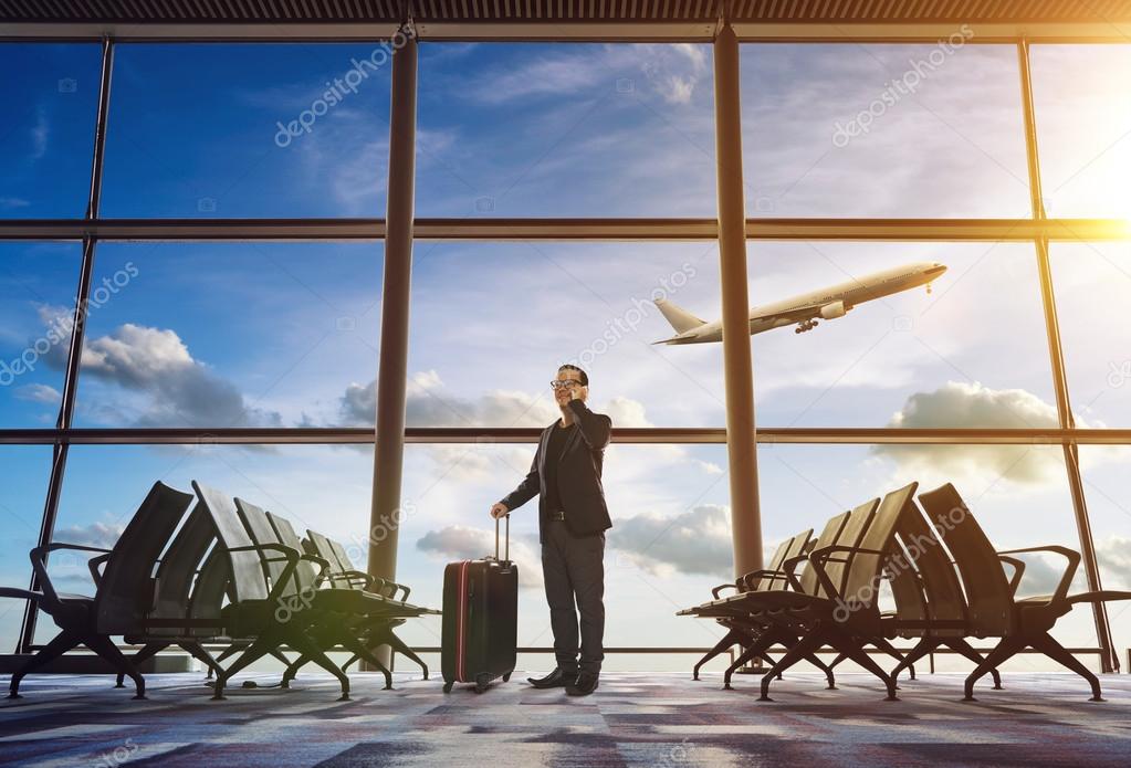 Businessman at airport during trip