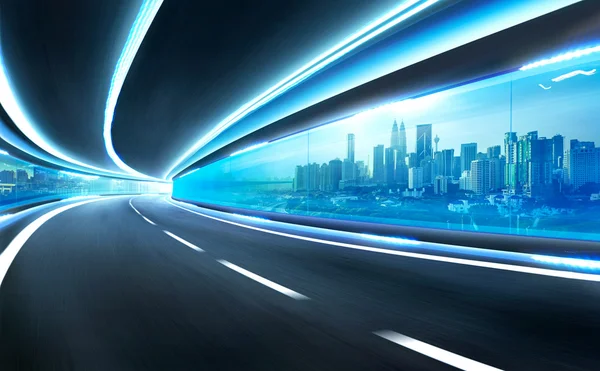 Speed motion road in glass tunnel — Stock Photo, Image