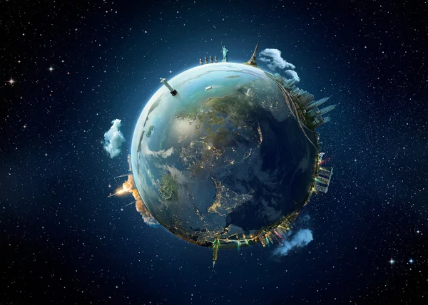 Jorden planet med monument — Stockfoto