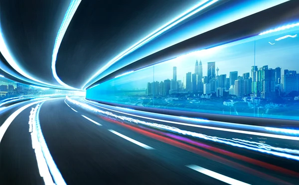 Speed motion road in glass tunnel — Stock Photo, Image