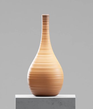 Çimento masasında kil vazo. Fotorealistik 3B oluşturma