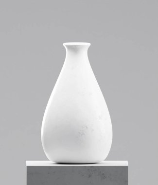 Çimento masasında beyaz vazo. Fotorealistik 3B oluşturma