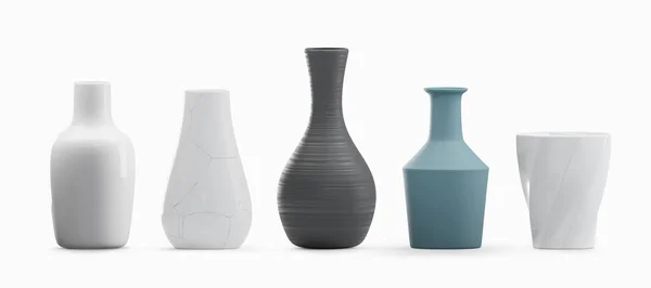 Divers Vases Type Isolé Sur Fond Blanc Avec Chemin Coupe — Photo