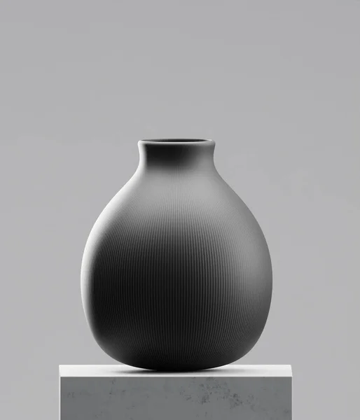 Vase Noir Sur Table Ciment Rendu Photoréaliste — Photo