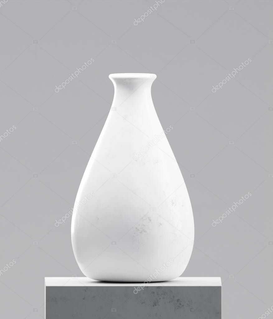 White vase on cement table. Photorealistic 3D rendering