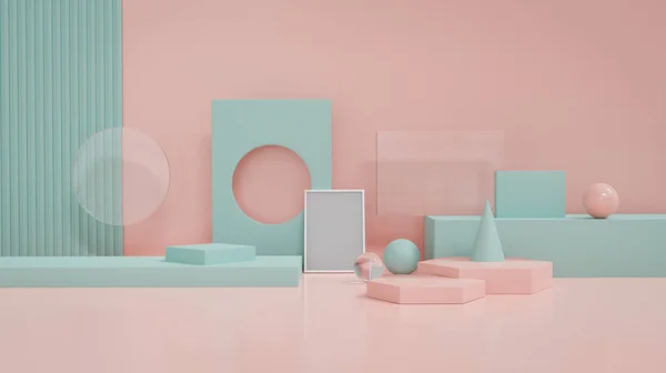 Pastellblaue Und Rosa Geometrische Form Objektdekor Für Produktdisplay Plattform Darstellung — Stockfoto
