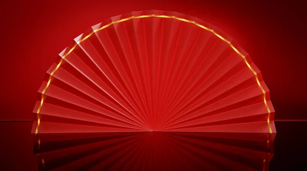 Eventail Pliant Chinois Ouvert Rouge Sur Fond Rouge Brillant Joyeux — Photo
